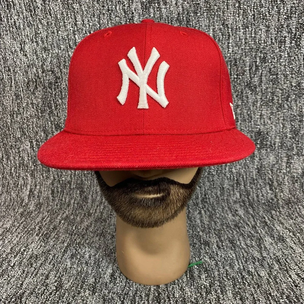 New Era 59FIFTY NY New York Yankees Red Fitted Hat Size 7 Red Bottom MLB Cap